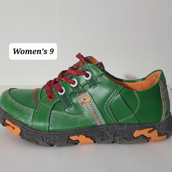 TMA Eyes Green/Orange Leather Shoes Size 9 Made in Germany - Picture 1 of 9